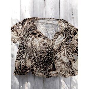 NWT Dana Buchman Plus Size 3X Leopard Big Cat Kitty Print Top‎ Shirt Stretch